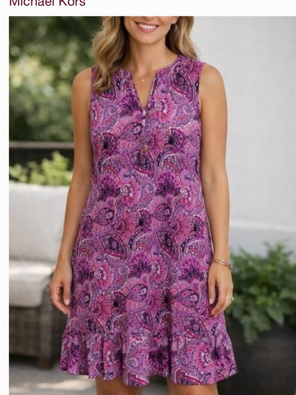 MICHAEL Michael Kors Pink and Purple Paisley Sleeveless Ruffle-Hem Dress